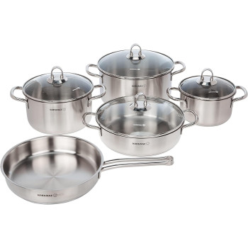 Korkmaz Satina 9 Pcs Cookware Set, Silver, A1865, 1 Year Warranty