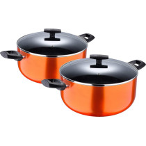 Bergner Ultra 4Pc Casserole Set, Aluminium-24 & 28Cm With Lids, Non-Stick Marble Coating, Orange Colour Exterior Metallic Induction Bottom, Bakelite Handles, Bg7828Or, Bg7828Or, 1 Year Warranty