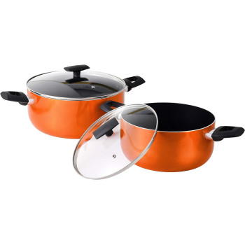 Bergner Ultra 4Pc Casserole Set, Aluminium-24 & 28Cm With Lids, Non-Stick Marble Coating, Orange Colour Exterior Metallic Induction Bottom, Bakelite Handles, Bg7828Or, Bg7828Or, 1 Year Warranty