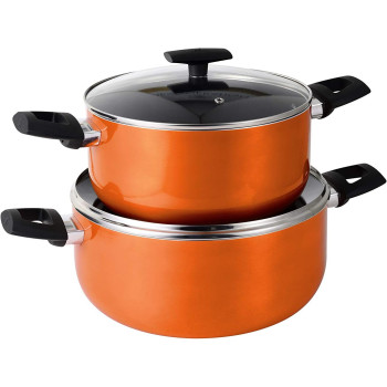 Bergner Ultra 4Pc Casserole Set, Aluminium-24 & 28Cm With Lids, Non-Stick Marble Coating, Orange Colour Exterior Metallic Induction Bottom, Bakelite Handles, Bg7828Or, Bg7828Or, 1 Year Warranty