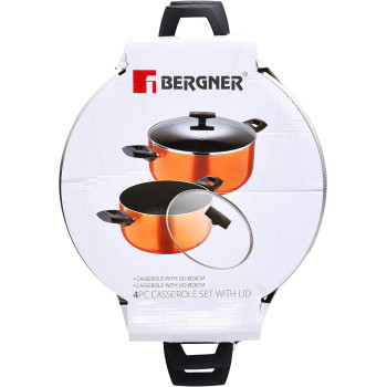Bergner Ultra 4Pc Casserole Set, Aluminium-24 & 28Cm With Lids, Non-Stick Marble Coating, Orange Colour Exterior Metallic Induction Bottom, Bakelite Handles, Bg7828Or, Bg7828Or, 1 Year Warranty