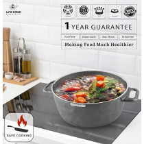 Life Smile Cookware Set 18 Pieces - Life Smile Induction Pot And Pan Set-Granite Non Stick Coating, Die Cast Aluminum Body Include Casseroles & Fry Pan & Double Grill Pan & Kitchen Utensils (Davy Grey), 1 Year Warranty