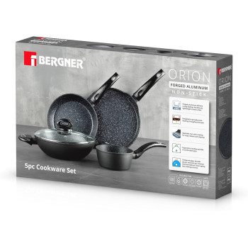 Bergner Orion 5Pcs Forged Aluminum Cookware Set, Induction Bottom, Grey Color, Bg30067Gy, 1 Year Warranty