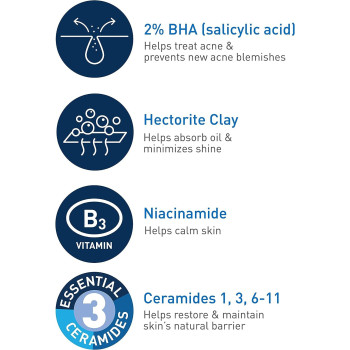 CeraVe Face Wash Acne Treatment Salicylic Acid Cleanser with Purifying Clay for Oily Skin - 8 Fl Oz (Pack of 1)