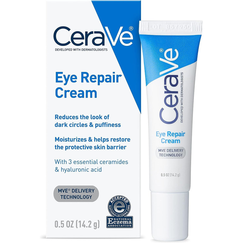 CeraVe Eye Repair Moisturizing Cream for Dark Circles and Puffiness with Hyaluronic acid and Ceramides, 0.5 Oz (14 ML)