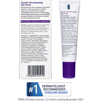 CeraVe Eye Cream for Wrinkles, Dark Circles, Puffiness Under Eyes With Anti-Aging Formula, 0.5 Oz (Pack of 1), 15 ML