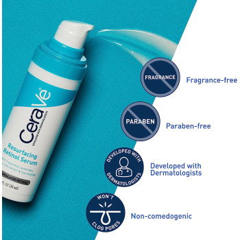 CeraVe Resurfacing Retinol Serum For Post-Acne Marks, Pores And Skin Texture, Brightening Facial Serum With Retinol And Niacinamide - 1 Fl Oz (30 ML)