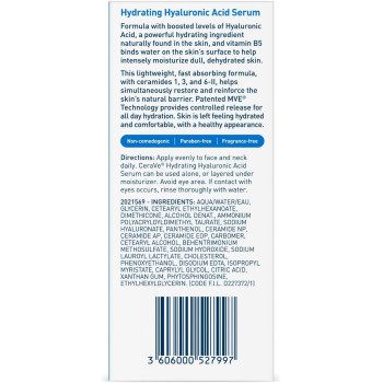 CeraVe Hydrating Hyaluronic Acid Serum With Vitamin B5 And Ceramides For Normal to Dry Skin, 1 Fl Oz (30 ML)