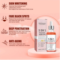 PROFESSIONAL 5 IN 1 Facial Serum With Hyaluronic Acid, Niacinamide, Collagen, Vitamin C & E - 1.05 Fl Oz (30 ML)