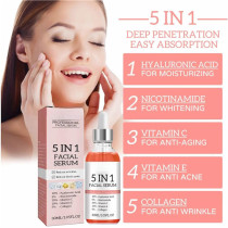 PROFESSIONAL 5 IN 1 Facial Serum With Hyaluronic Acid, Niacinamide, Collagen, Vitamin C & E - 1.05 Fl Oz (30 ML)