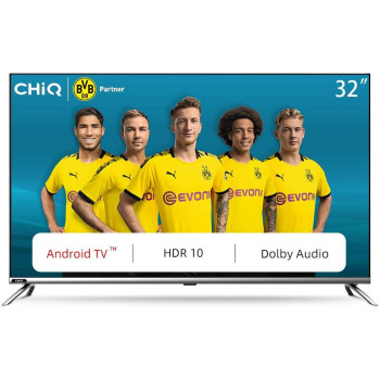 CHiQ LED Smart TV, HD, 32 Inch, Android 9.0, HDR10, A+ Screen, WiFi, Bluetooth 5.0, Netflix, YouTube, Prime Video, Full Screen Display, HDMI, USB, Silver (1 Year Warranty) (2022 Model)