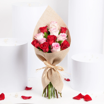 fnp 6 Pink 6 Red Roses Warmth Bouquet