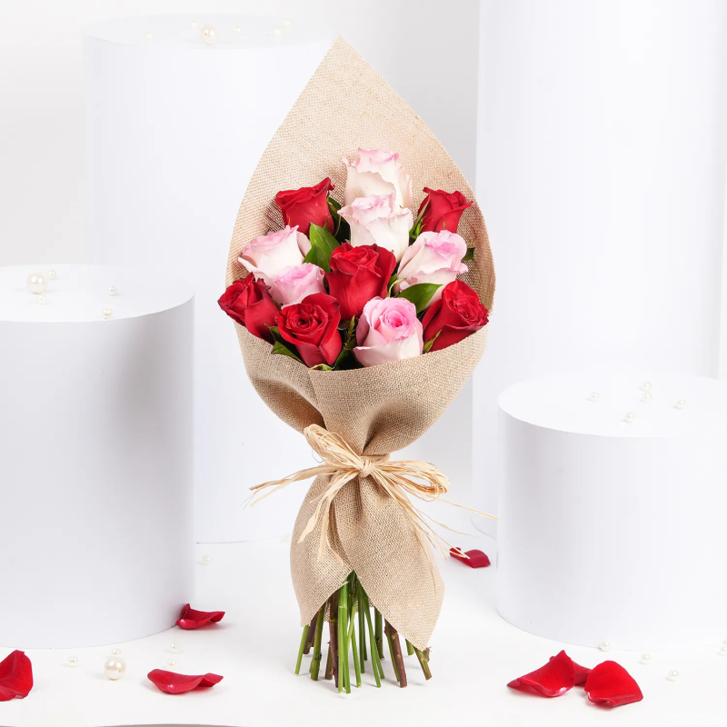 fnp 6 Pink 6 Red Roses Warmth Bouquet