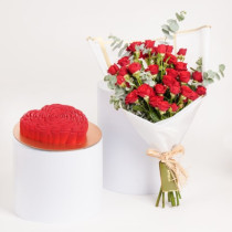 fnp Baby Roses Bunch with Heart Chocolate Cake