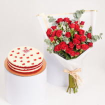 fnp Baby Roses Bunch with Valentines Red Velvet Cake
