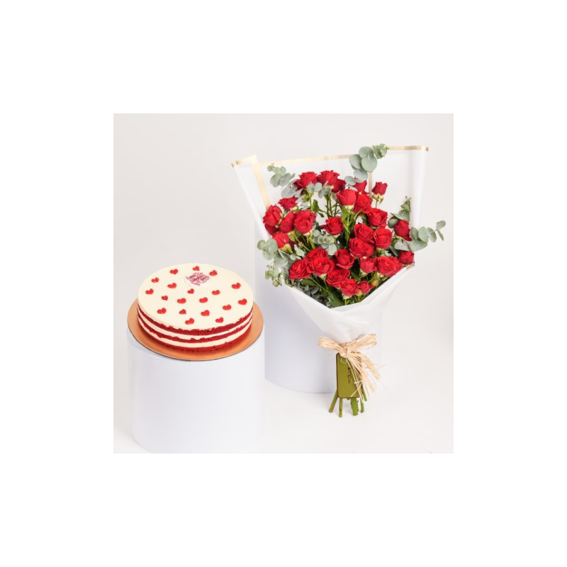 fnp Baby Roses Bunch with Valentines Red Velvet Cake