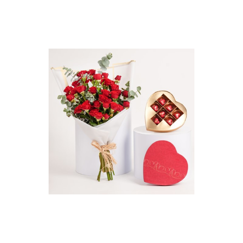 fnp Baby Roses Bunch with Chocolate in Heart Shape box