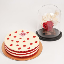 fnp Red Forever Rose with Valentiens Red Velvet Cake
