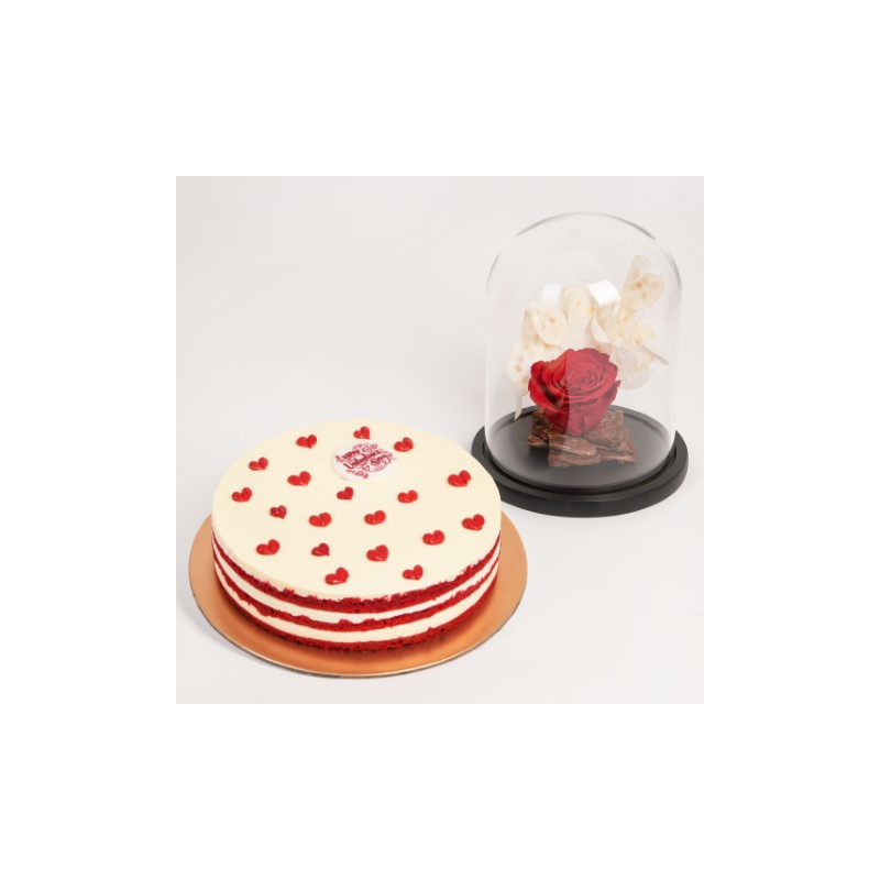 fnp Red Forever Rose with Valentiens Red Velvet Cake