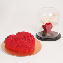 fnp Red Forever Rose with Heart Chocolate Cake