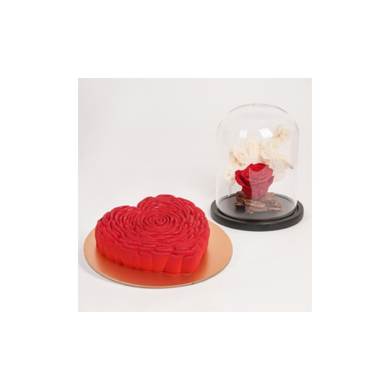 fnp Red Forever Rose with Heart Chocolate Cake