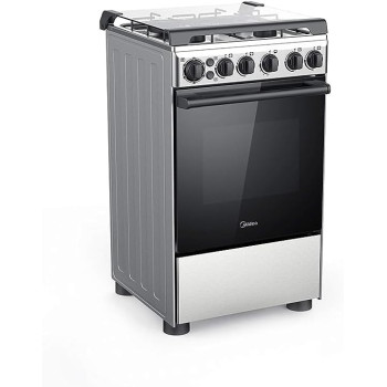 Midea 50x55Cm Freestanding Cooker, Full Gas Cooking Range With 4 Burners, Stainless Steel, Automatic Ignition & Full Safety, Cast Iron Pan Support, BME55007FFD
