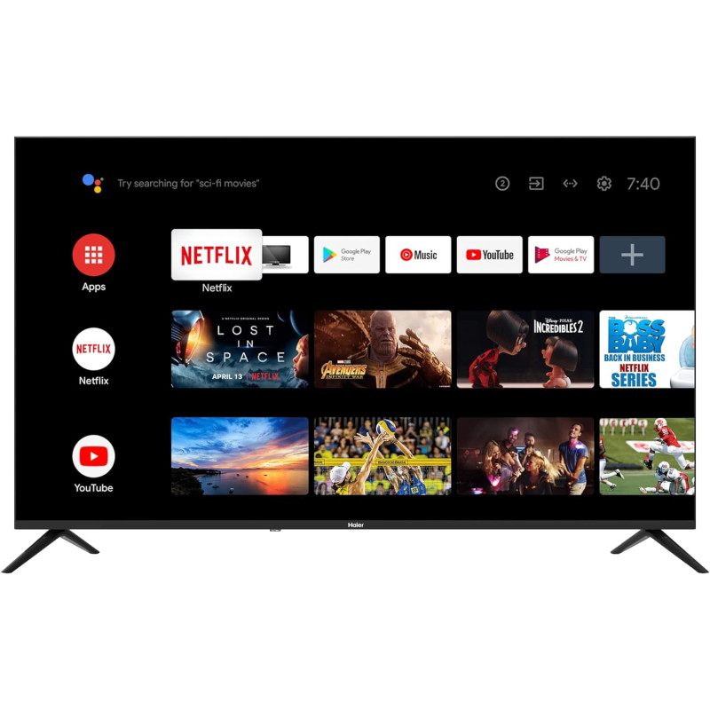 Haier 65 Inch 4K UHD Smart TV Android Official With Google Assistant, Google Play, Netflix, YouTube, Shahid, Wi-Fi, Bluetooth, Color Black Model- H65K6UG -1 Year Full Warranty.