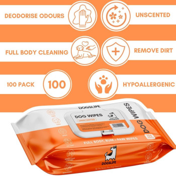 DogsLife Unscented Grooming Dog Wipes 100pcs, white