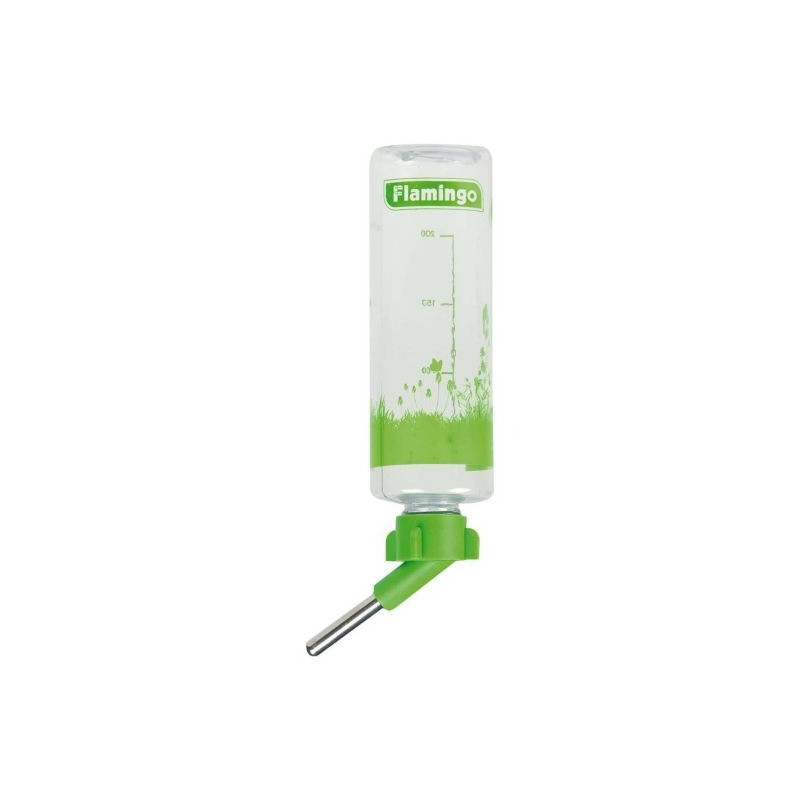 Flamingo Drinking Bottle for Small Animals, 250ml, green white