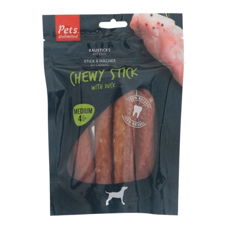Pets Unlimited Chewy Sticks with Duck Med 4pcs, brown