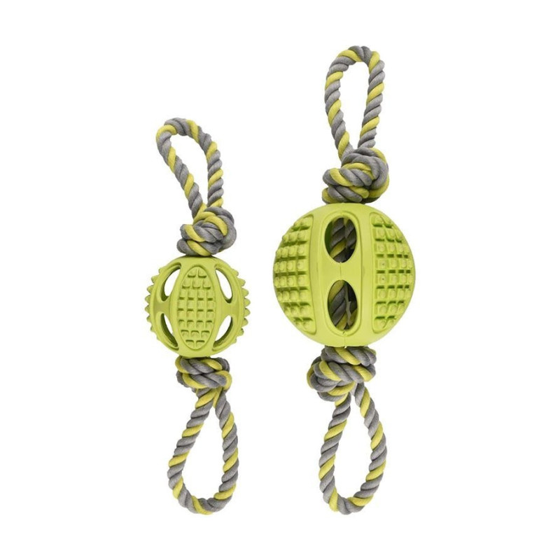 Flamingo Rubber Drury Ball with Rope Dog Toy, Lime