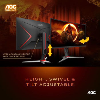 AOC C27G2Z 27 Inch Curved Frameless Ultra-Fast Gaming Monitor, FHD 1080P, 0.5Ms 240Hz, Freesync, HDMI/DP/VGA, Height Adjustable, 3-Year Zero Dead Pixel Guarantee, Black, Xbox PS5 Switch