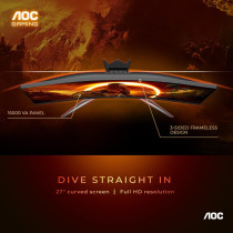 AOC C27G2Z 27 Inch Curved Frameless Ultra-Fast Gaming Monitor, FHD 1080P, 0.5Ms 240Hz, Freesync, HDMI/DP/VGA, Height Adjustable, 3-Year Zero Dead Pixel Guarantee, Black, Xbox PS5 Switch