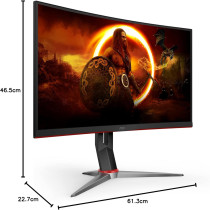 AOC C27G2Z 27 Inch Curved Frameless Ultra-Fast Gaming Monitor, FHD 1080P, 0.5Ms 240Hz, Freesync, HDMI/DP/VGA, Height Adjustable, 3-Year Zero Dead Pixel Guarantee, Black, Xbox PS5 Switch