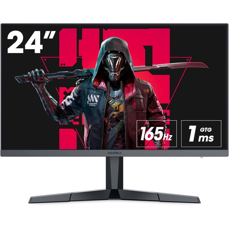 Koorui Monitor Gaming, 24 Inch Computer Screen HDMI, 165Hz, 1080P, 1Ms, IPS, Freesync, Compatible G-Sync, Tilt Adjustable, Eye Care, Vesa Wall Mountable (FHD 1920x1080, Display Port) Black