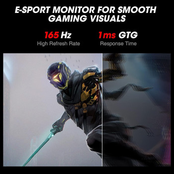 Koorui Monitor Gaming, 24 Inch Computer Screen HDMI, 165Hz, 1080P, 1Ms, IPS, Freesync, Compatible G-Sync, Tilt Adjustable, Eye Care, Vesa Wall Mountable (FHD 1920x1080, Display Port) Black