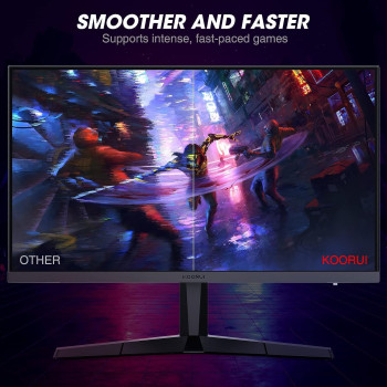 Koorui Monitor Gaming, 24 Inch Computer Screen HDMI, 165Hz, 1080P, 1Ms, IPS, Freesync, Compatible G-Sync, Tilt Adjustable, Eye Care, Vesa Wall Mountable (FHD 1920x1080, Display Port) Black