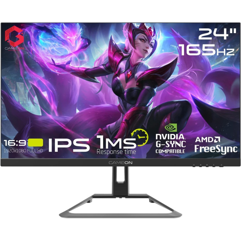 GameOn GOE24FHD165 24 Inch FHD, 165Hz, 1Ms (1920X1080) Flat IPS Gaming Monitor With Gsync & Free Sync - Black, Display Port, HDMI