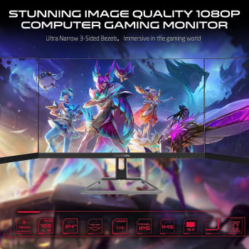 GameOn GOE24FHD165 24 Inch FHD, 165Hz, 1Ms (1920X1080) Flat IPS Gaming Monitor With Gsync & Free Sync - Black, Display Port, HDMI