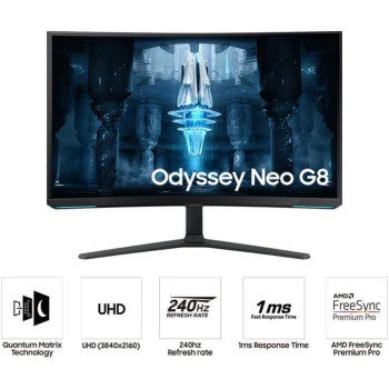 Samsung 32 Inch Odyssey Neo G8 BG850, 4K Curved Gaming Monitor With 240Hz Refresh Rate & 1Ms Response Time, AMD Freesync Premium Pro, Quantum Hdr 2000 - LS32BG850NMXUE