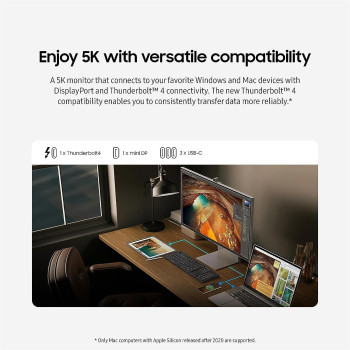 Samsung 27 Inch ViewFinity S9 IPS 5K Monitor With Thunderbolt 4, Mini-Display Port, Matte Display, 4K Slimfit Camera, Slim Metal Design, Airplay, Smart TV Apps, Gaming Hub, For Windows And Mac, LS27C902PAMXUE