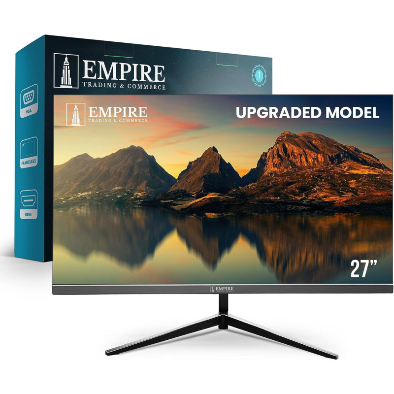 Empire 27 Inch Monitor With Speakers, 75Hz Computer Monitor With 99% SRGB, Ultra-Slim Design Frameless PC Monitor With Tilt V Stand, Anti-Glare And Free Sync Computer Screen With Full HD LED Display
