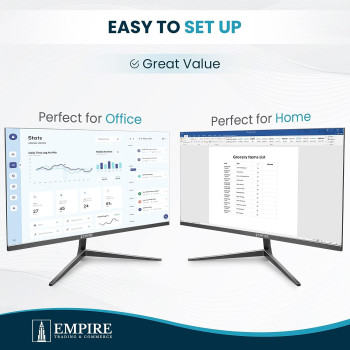Empire 27 Inch Monitor With Speakers, 75Hz Computer Monitor With 99% SRGB, Ultra-Slim Design Frameless PC Monitor With Tilt V Stand, Anti-Glare And Free Sync Computer Screen With Full HD LED Display