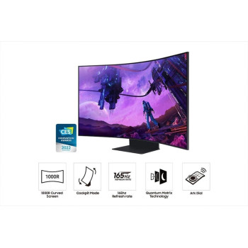 Samsung 55 Inch Curved 4K UHD Smart Gaming Monitor, 165Hz, 1Ms, Wi-Fi & Bluetooth Connectivity With Has & Pivot - LS55BG970NMXUE