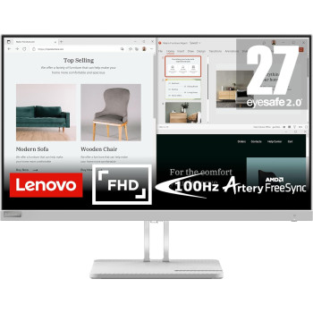 Lenovo L27E-40 27 Inch VA Full HD 100Hz Anti-Glare Monitor With HDMI, VGA, AMD Freesync, Tilt Stand - Cloud Grey