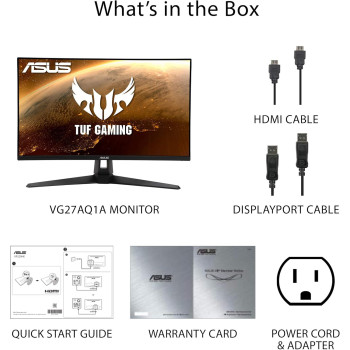 Asus TUF Gaming 27 Inch 2K Hdr Monitor (VG27AQ1A) - WQHD (2560 X 1440), IPS, 170Hz (Supports 144Hz), 1Ms, Extreme Low Motion Blur, Speaker, G-Sync Compatible, Vesa Mountable, Display Port, HDMI