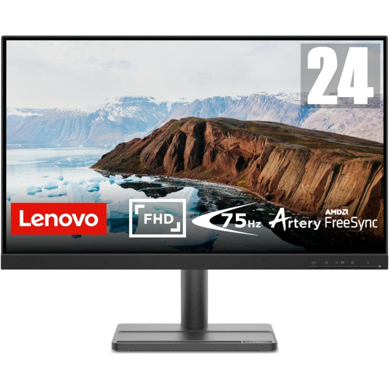 Lenovo L24E 30 24 Inch, VA, FHD, 4ms, 75Hz, AMD Freesync, 1920 x 1080, VESA, 3 Side Near Edgeless, Eye Comfort Certified Eyecare 66BCKAC2UK, Black