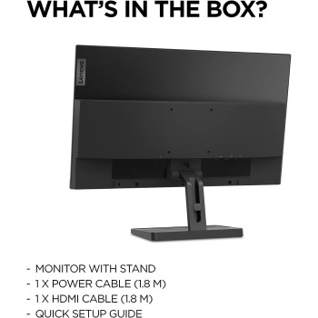 Lenovo L24E 30 24 Inch, VA, FHD, 4ms, 75Hz, AMD Freesync, 1920 x 1080, VESA, 3 Side Near Edgeless, Eye Comfort Certified Eyecare 66BCKAC2UK, Black