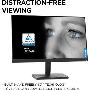 Lenovo L24E 30 24 Inch, VA, FHD, 4ms, 75Hz, AMD Freesync, 1920 x 1080, VESA, 3 Side Near Edgeless, Eye Comfort Certified Eyecare 66BCKAC2UK, Black