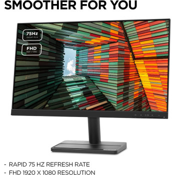 Lenovo L24E 30 24 Inch, VA, FHD, 4ms, 75Hz, AMD Freesync, 1920 x 1080, VESA, 3 Side Near Edgeless, Eye Comfort Certified Eyecare 66BCKAC2UK, Black